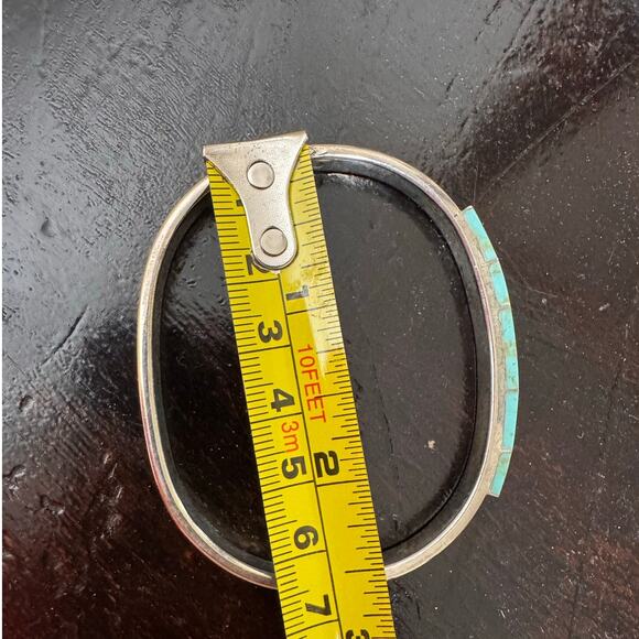 Vintage Mexican 925 Sterling Silver Turquoise Bangle Bracelet - Picture 6 of 6